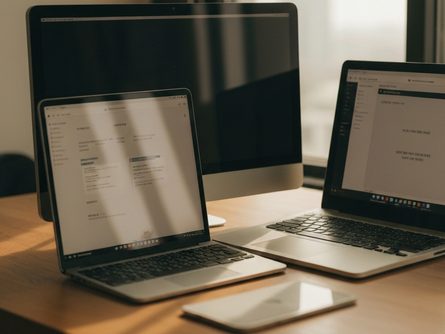 스마트폰, 게임 컨트롤러, 동전이 쌓인 책상 위